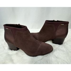 TOMS Loren Stacked Heel Burgundy Wine Ankle Suede Combo Bootie Women's Size 8.5